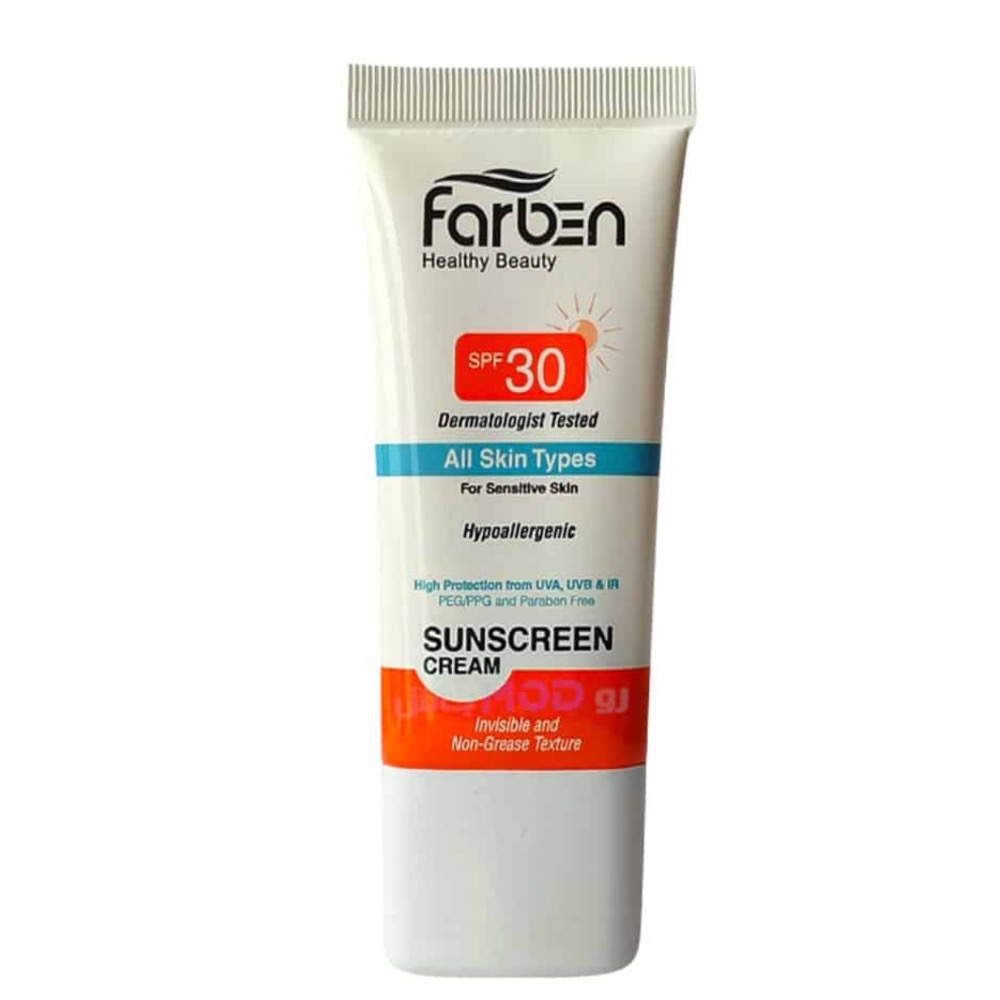 کرم ضد آفتاب SPF30 پوست حساس بدون رنگ فاربن 50 میلی لیتر