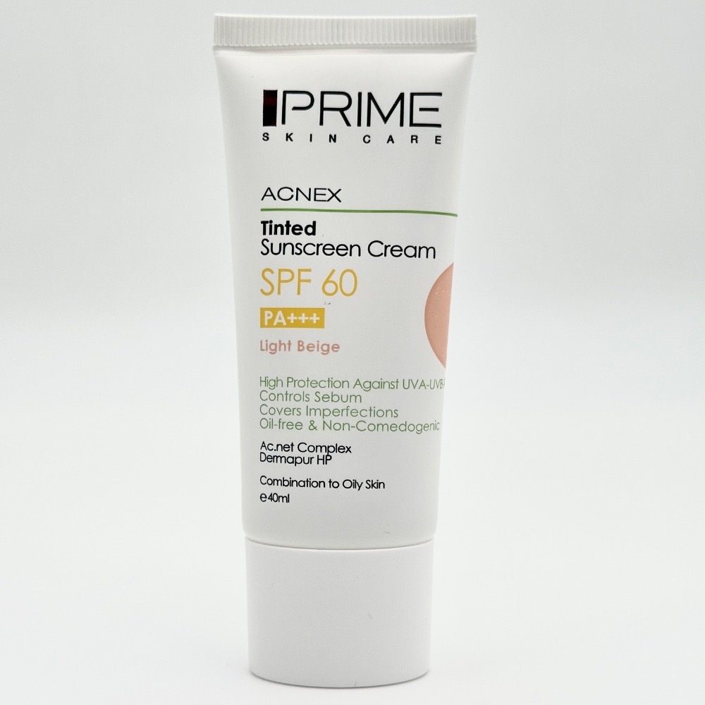کرم ضد آفتاب رنگی SPF60 (بژ روشن) مناسب پوست مختلط تا چرب پرایم