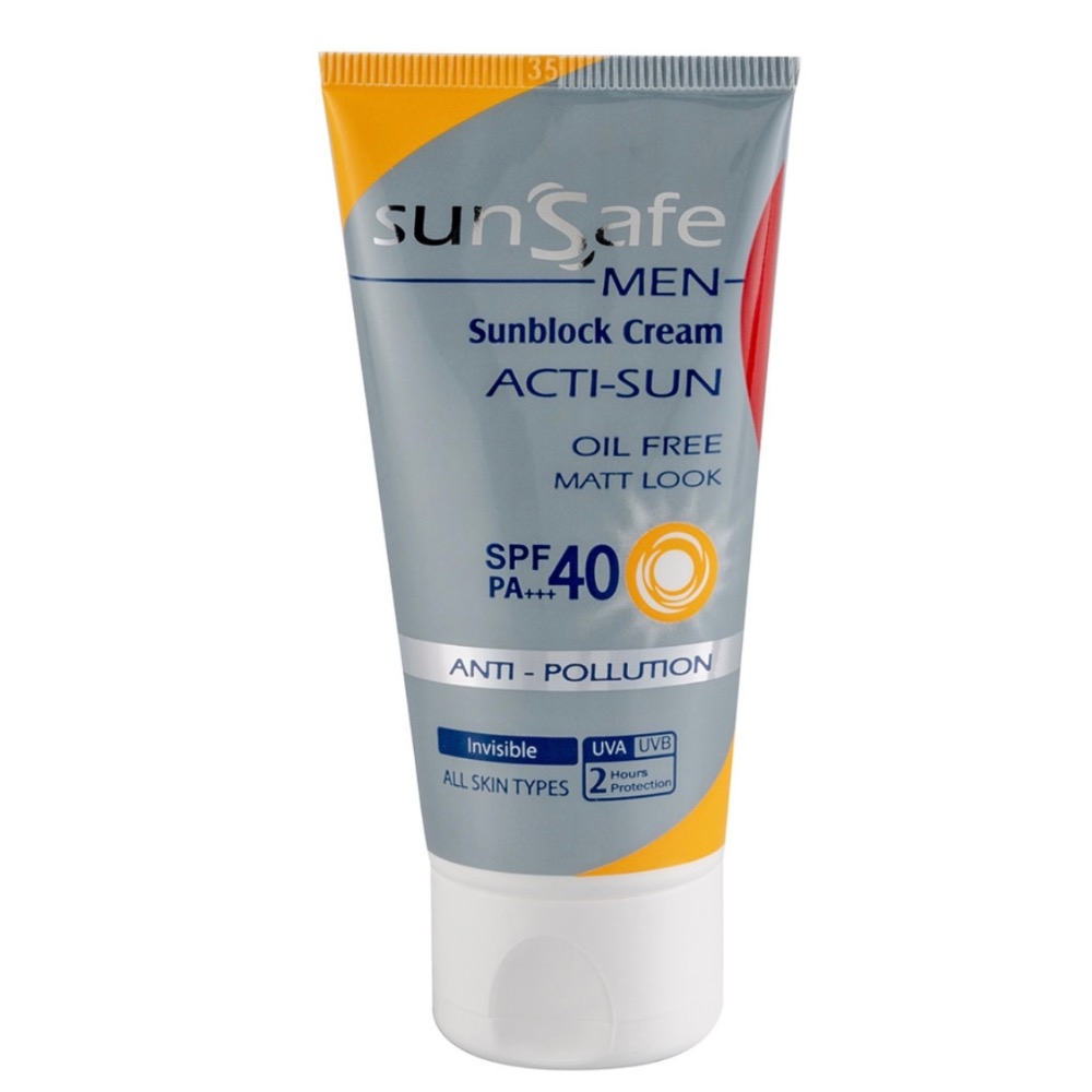 کرم ضد آفتاب بی رنگ سان سیف با SPF40 مناسب آقایان حجم 50 میلی لیتر
