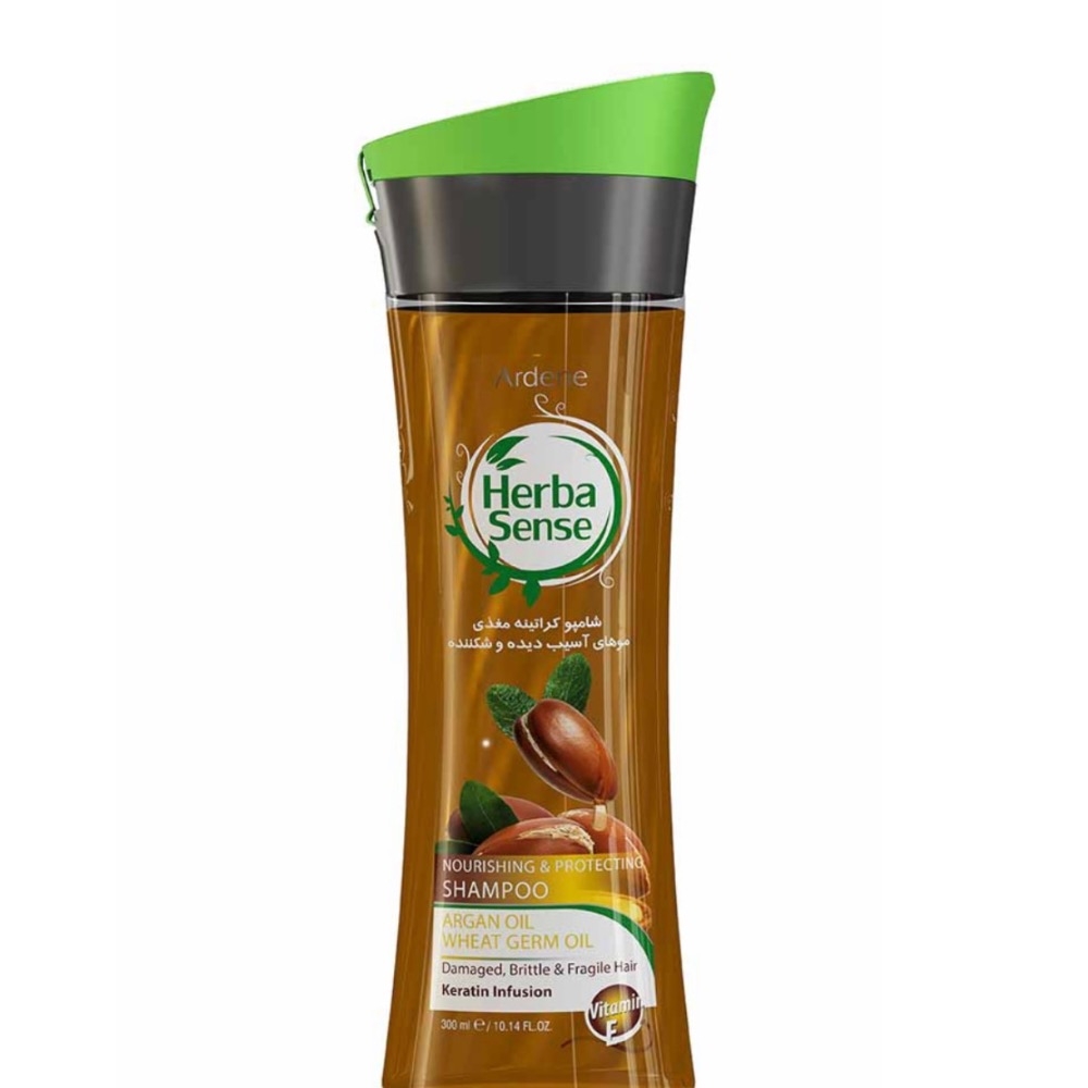شامپو کراتینه هرباسنس مغذی مو با عصاره روغن آرگان و جوانه گندم آردن