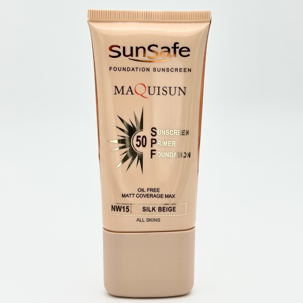 ضد آفتاب کرم پودری و پرایمری SPF50 (بژ ابریشمی) مناسب انواع پوست