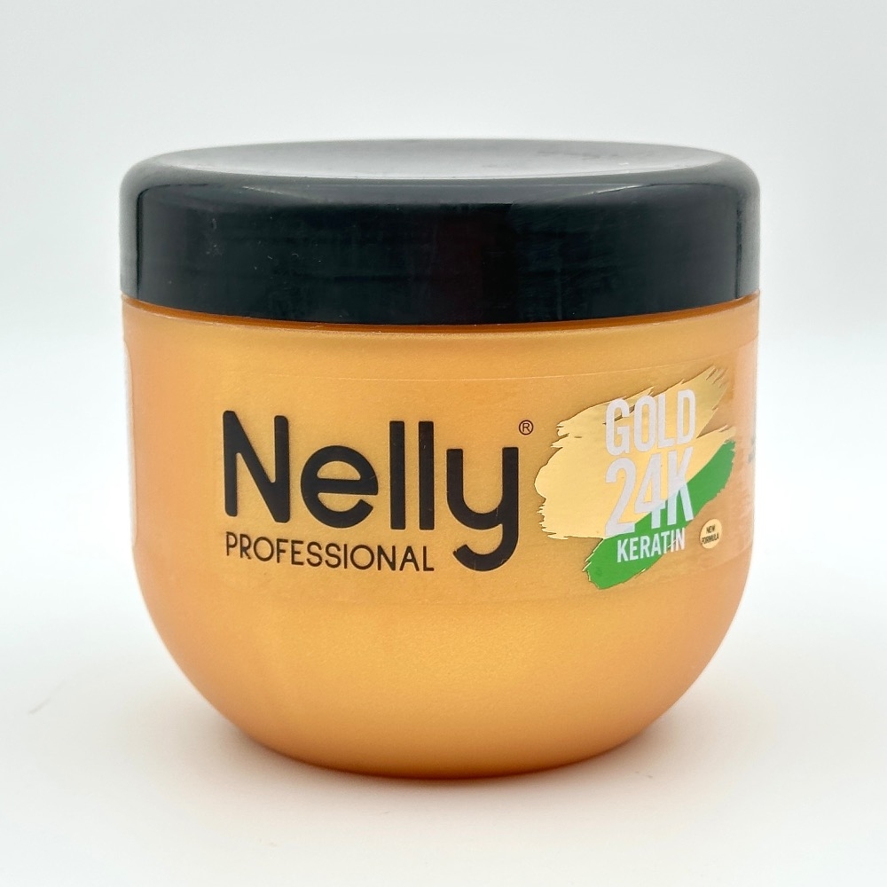 ماسک مو کراتینه مغذی و ترمیم کننده طلا 24 عیار نلی مناسب موهای آسیب دیده با آبکشی (500ML)